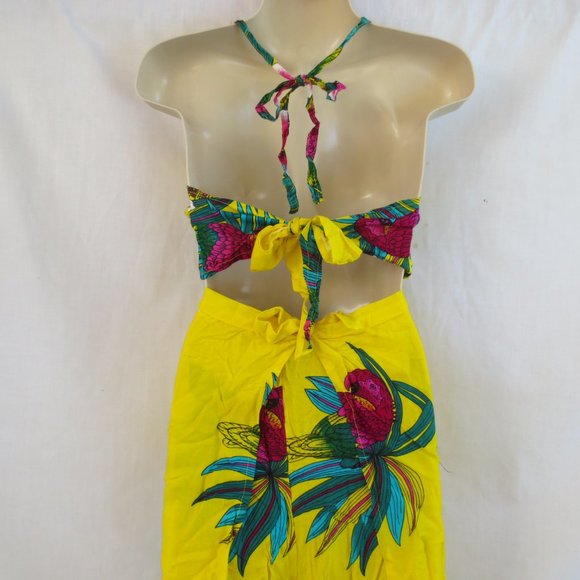 New Touch of Hawaii Yellow Tropical Beach Lounge Halter Top Wrap Pants Set OSM - Picture 6 of 10